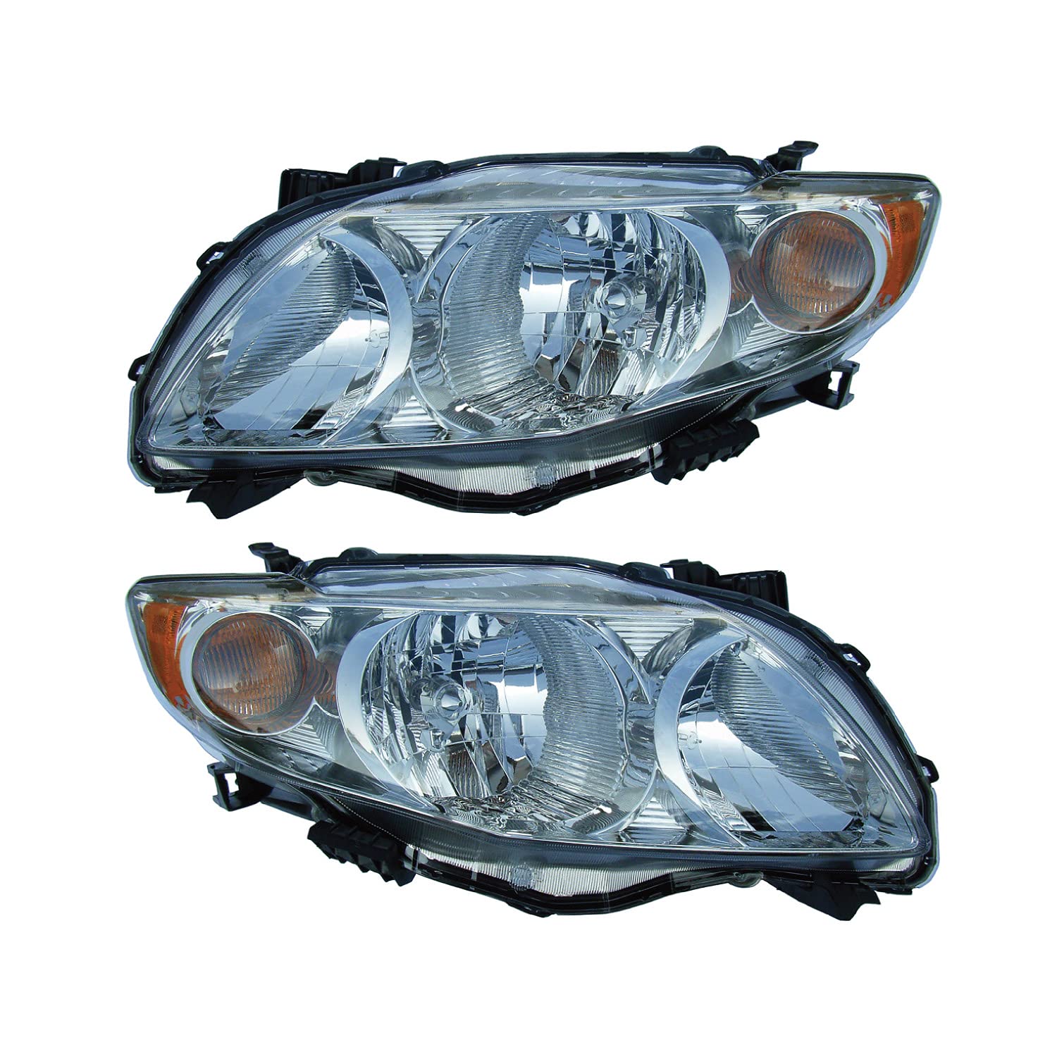 09-10 Toyota Corolla Base/XE/LE/XLE Chrome Headlight Assembly Pair - Left Driver & Right Passenger Side Replacement - Perfect for Night Driving & Foggy Conditions