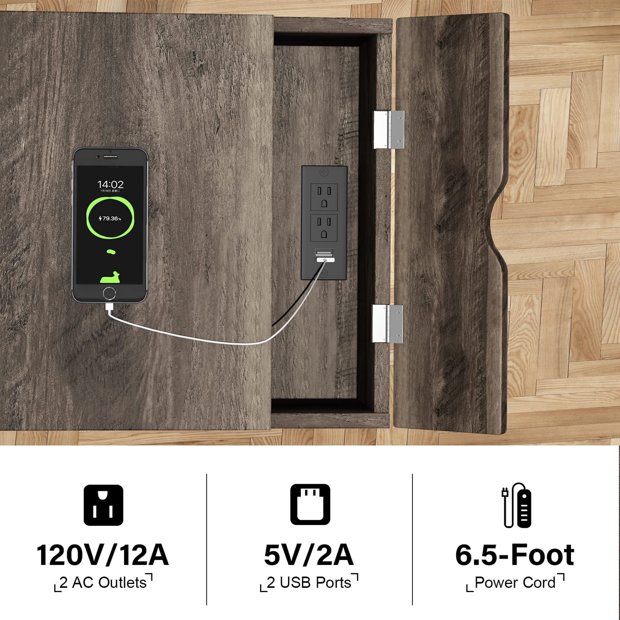 Rustic Grey Nightstand with Charging Station & USB Ports - 2 Pack Bedside Table with Drawer & Metal Shelf for Small Spaces | Perfect for Bedroom, Apartment, Dorm Room | Compact End Table with Convenient Device Charging