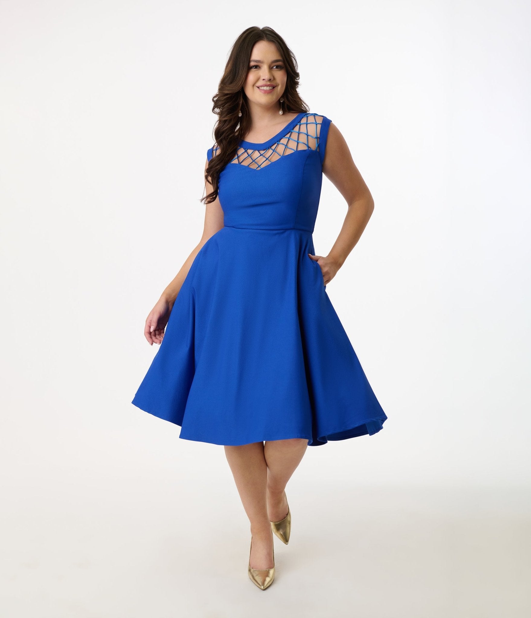Vintage 1950s Royal Blue Diamond Cable Knit Swing Dress - Retro Cocktail Party & Holiday Formal Wear