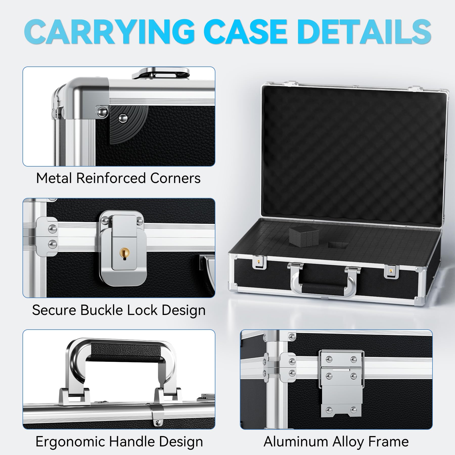 17 Inch Hard Shell Carrying Case - Heavy Duty Aluminum Alloy Protective Case with Customizable Foam Insert for Wireless Microphone Systems, Camera Equipment & Electronics - Perfect for Travel, Storage & Professional Gear Transportation (Black)