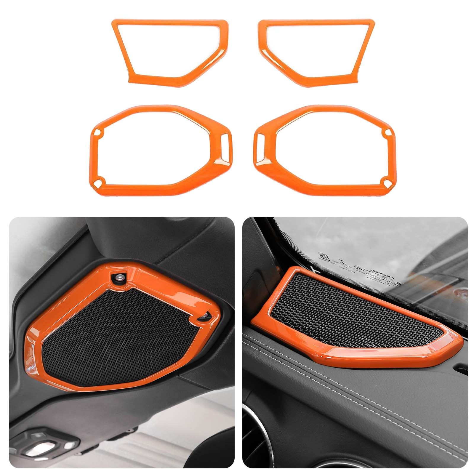 **Voodonala ABS 4-Piece Orange Speaker Audio Trim & A Pillar Trim Compatible with 2018-2023+ Jeep Wrangler JL JLU & Gladiator JT - Interior Accessories for Enhanced Sound & Style**    *(Perfect for Off-Road Adventures, Car Audio Upgrades, and Custom Jeep Interior Styling)*