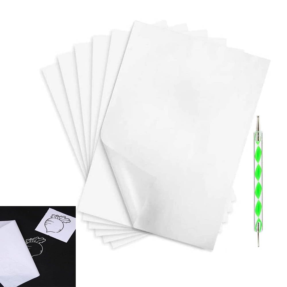 50 Sheets White Carbon Paper Graphite Transfer Tracing Paper with 1 Embossing Stylus Dotting Tool (8.3