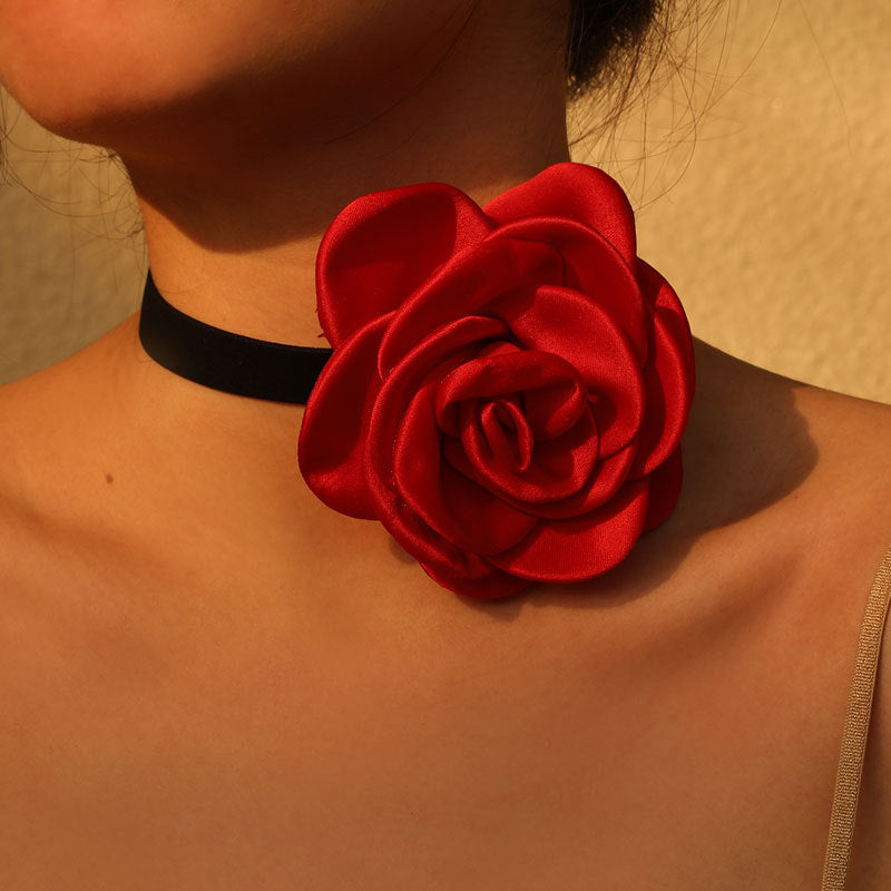 Rose Phantom Flower Suede Choker Necklace | Gothic Victorian Costume Jewelry | Perfect for Halloween, Cosplay & Vintage Fashion Outfits