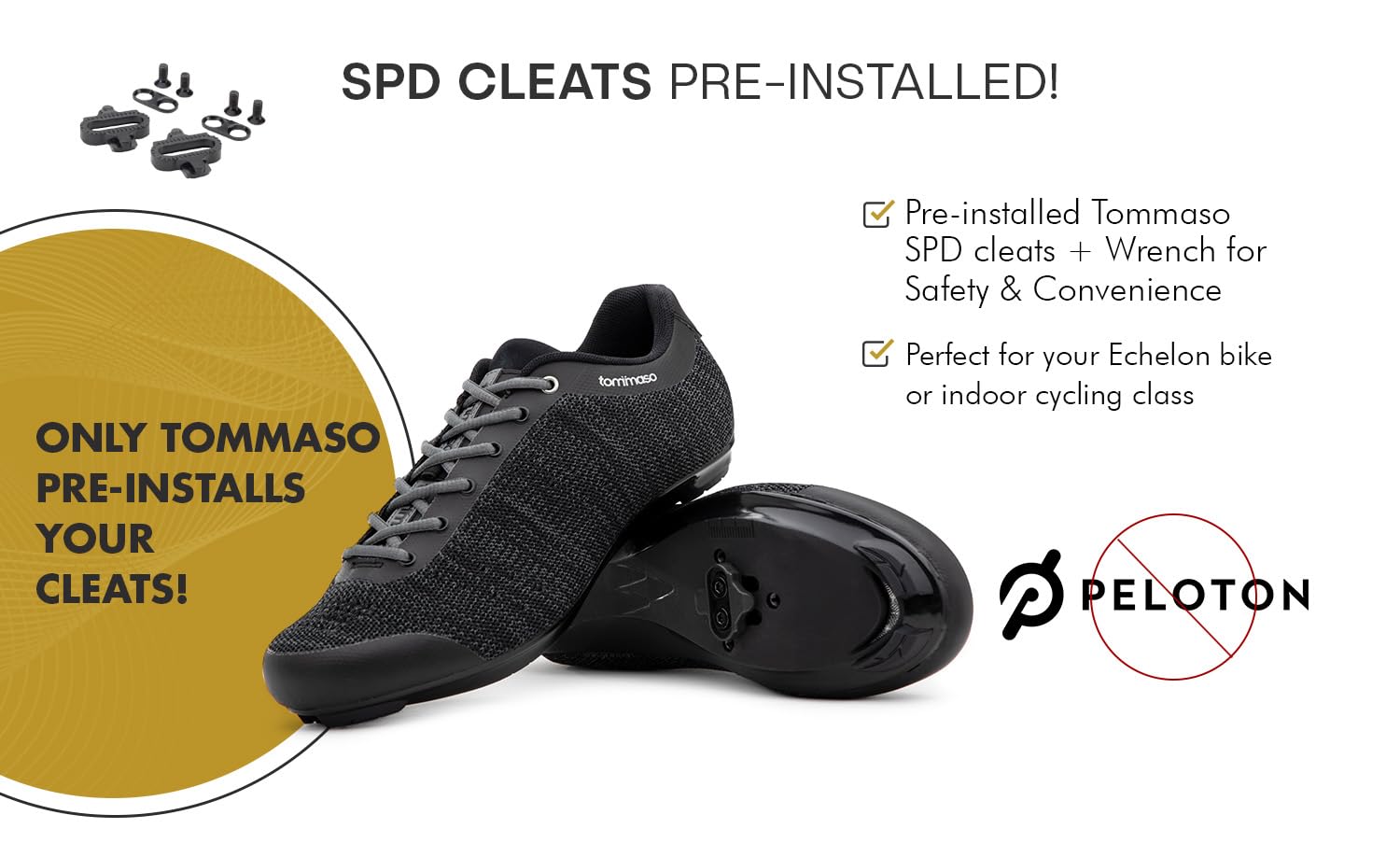 Tommaso Strada Men's SPD Cycling Shoes with Delta Clips - Indoor Spinning & Peloton Bike Shoes for Road Cycling - Comfortable & Durable for Gym, Studio & Outdoor Riding