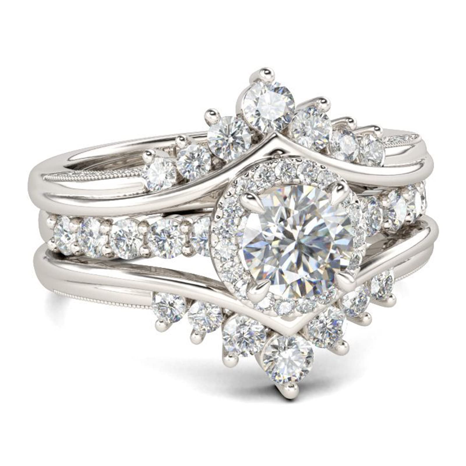 Jeulia 1.9ct Diamond Halo Engagement Ring for Women - Interchangeable Sterling Silver Wedding Band Set, Round Cut Vintage Bridal Ring with Jewelry Gift Box - Perfect for Anniversary, Promise Ring & Special Occasions