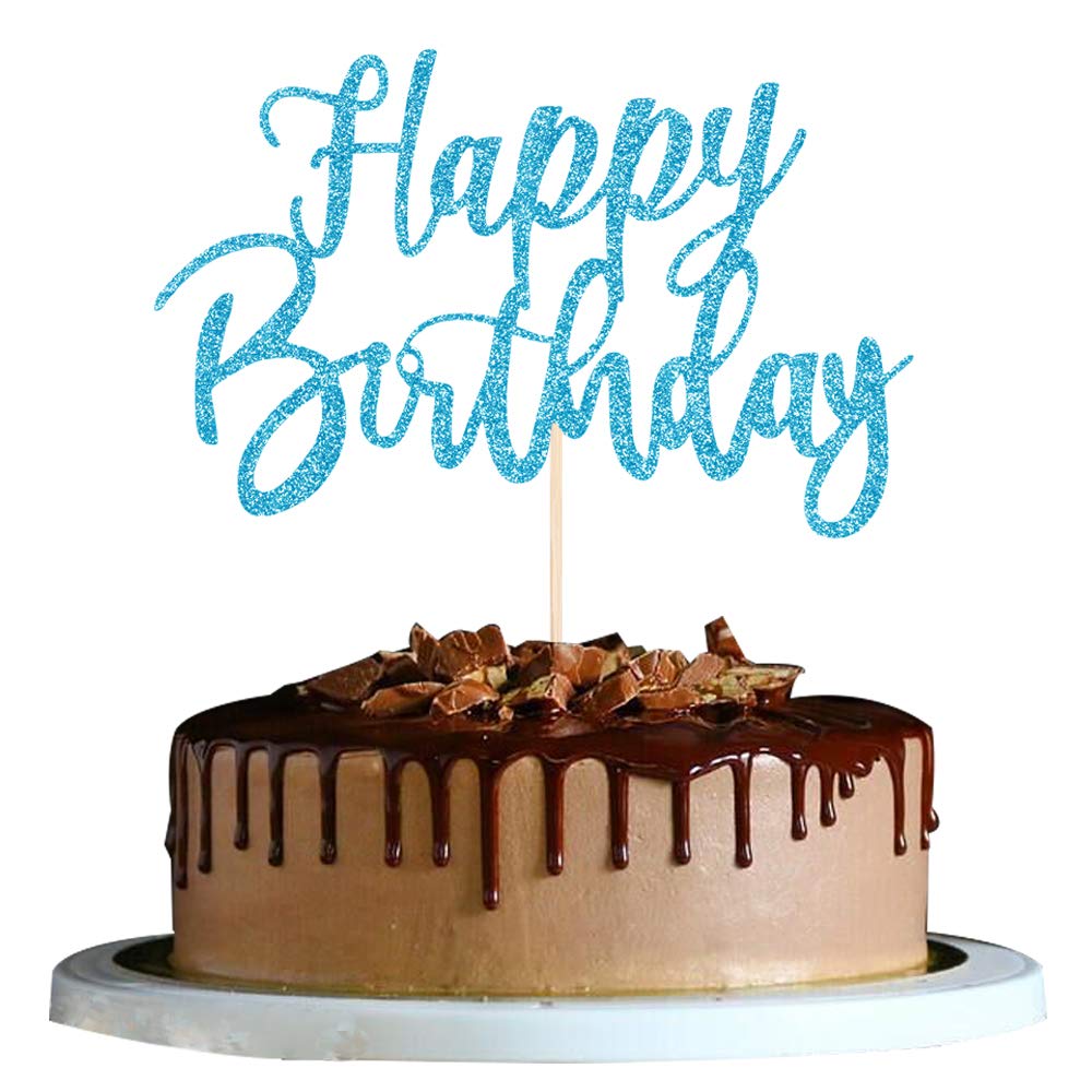 Handmade Glitter Happy Birthday Cake Topper - Blue Birthday Party Decoration Supplies for Cakes, Cupcakes & Desserts | Perfect for Birthday Celebrations, Baby Showers & Special Events