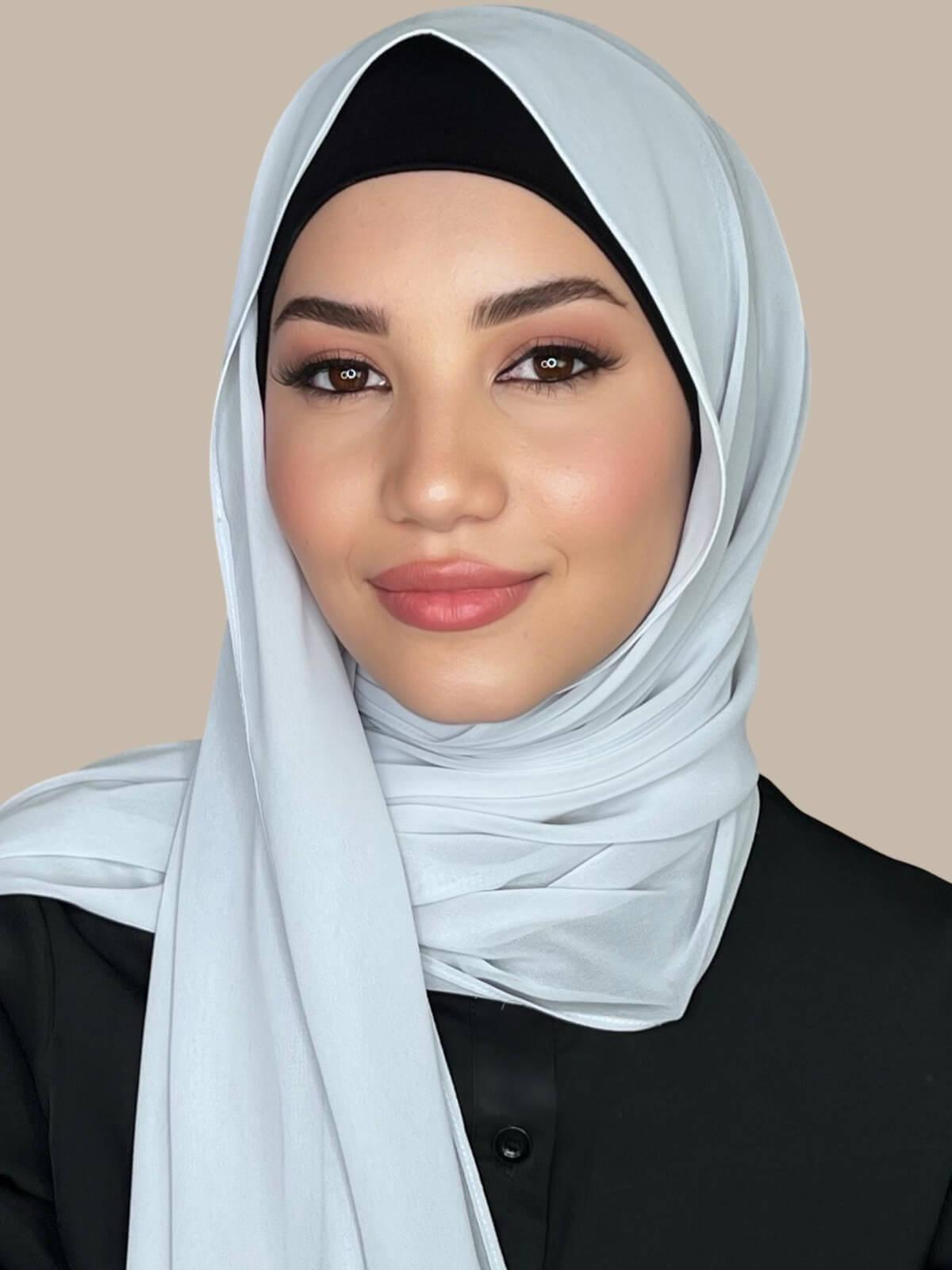 Luxury Chiffon Hijab Scarf - Soft Cloud Grey Muslim Headscarf for Women - Perfect for Daily Wear, Prayer, and Special Occasions