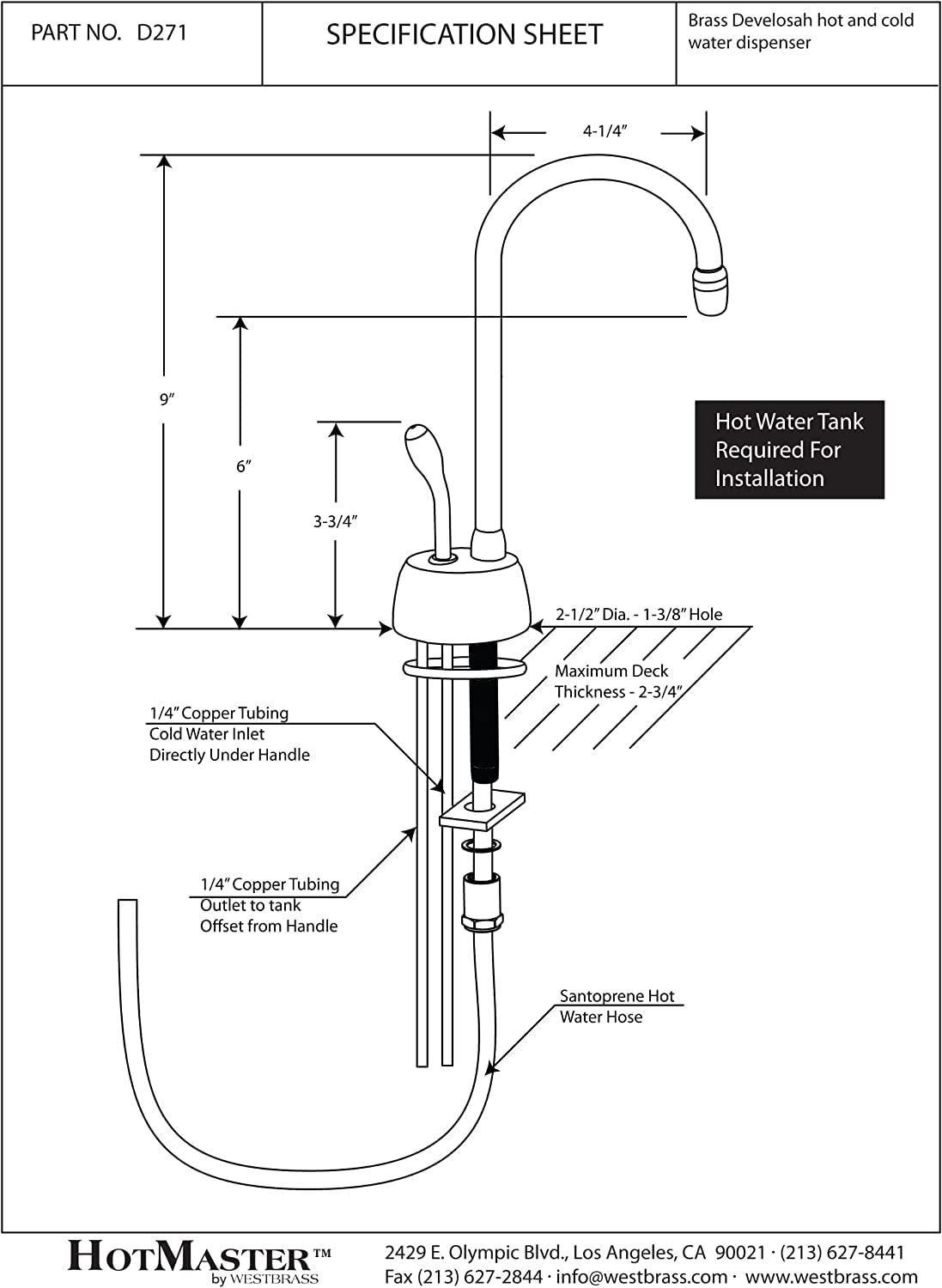 Westbrass D271-NL-26 Velosah 9-Inch Single Handle Hot Water Dispenser Faucet - Polished Chrome Finish (Tank Sold Separately) - Perfect for Kitchen Sinks, Coffee Stations & Instant Hot Water Needs