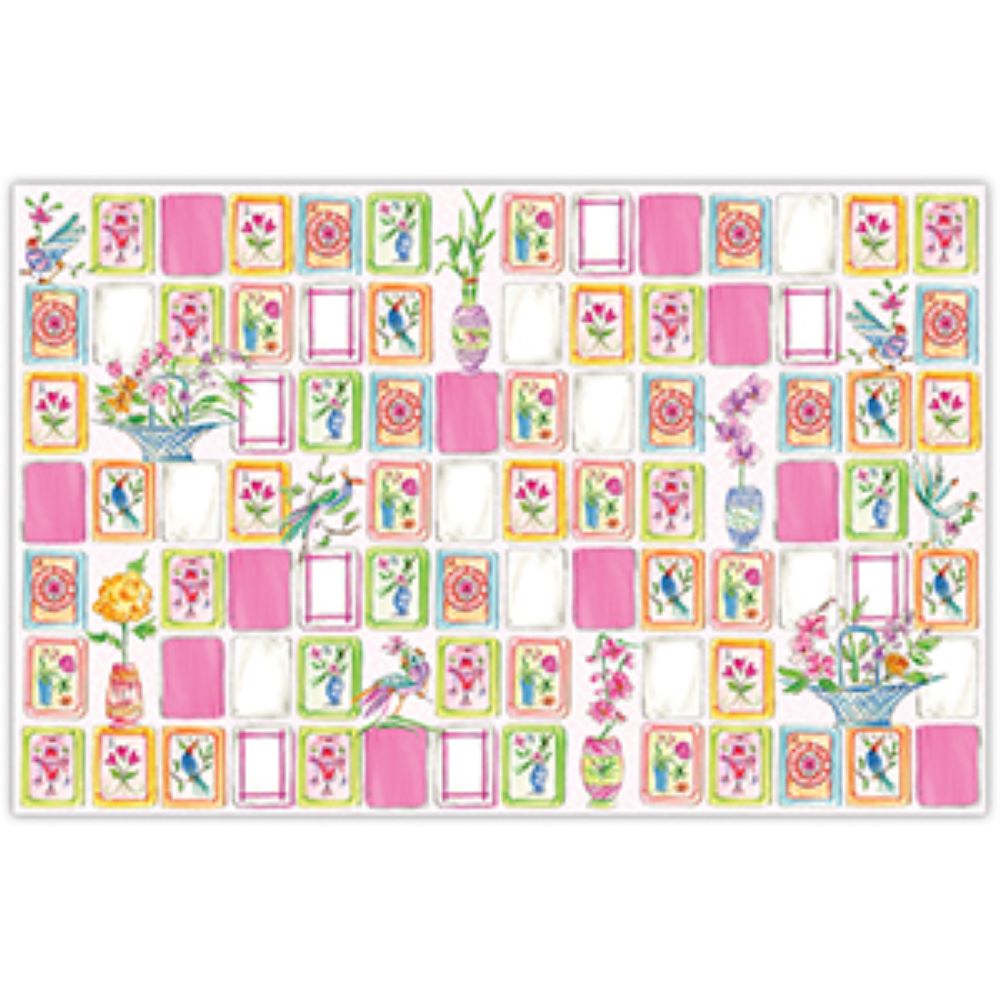 Premium Pink & Green Mahjong Tiles Placemats Set - Non-Slip Table Protectors for Game Nights & Dining - Perfect for Mahjong Lovers & Home Decor