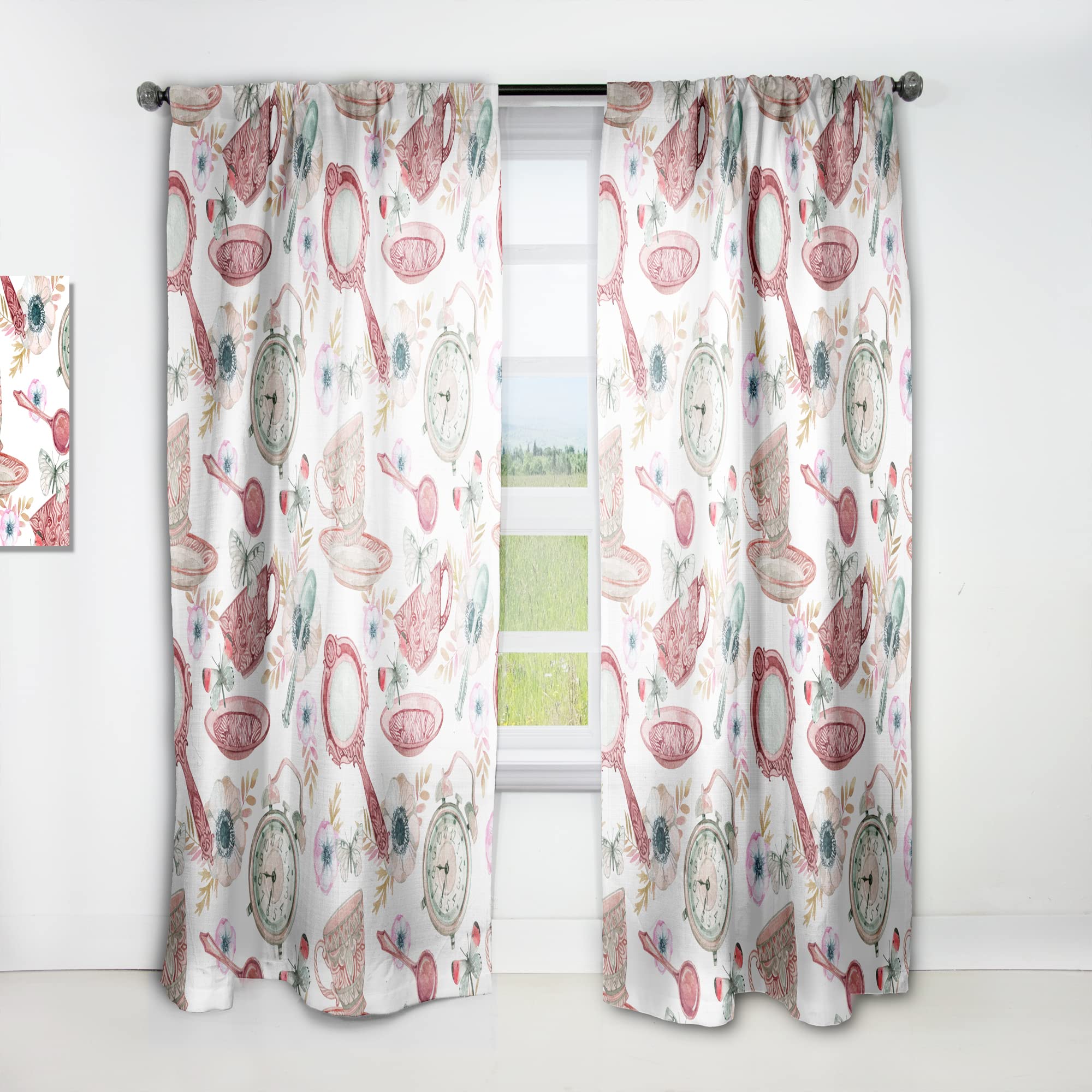 DesignQ Watercolor Tea Pattern Thermal Insulated Curtains - Single Panel 52x108 - Elegant Bedroom & Living Room Drapes for Home Decor & Light Blocking