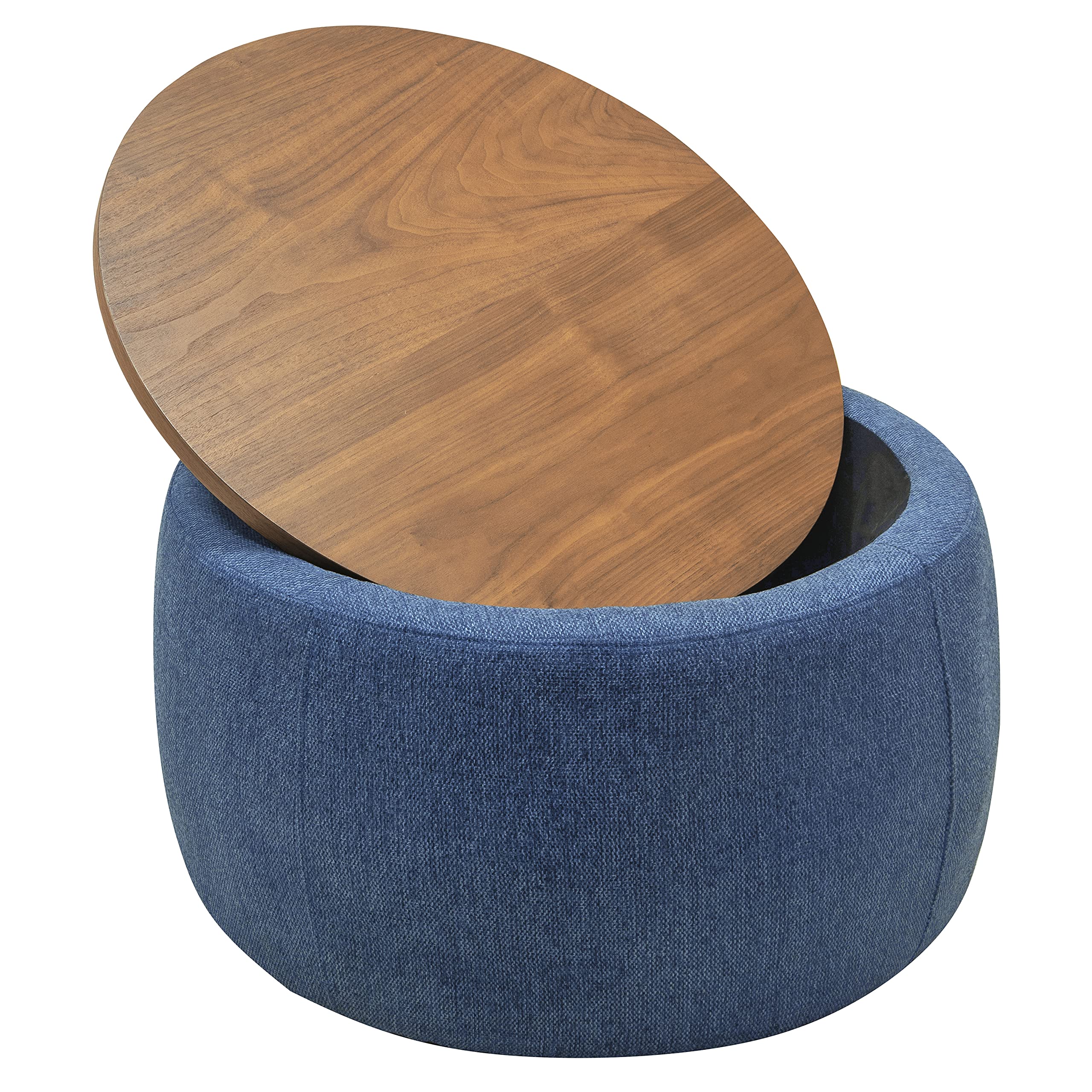 Round Storage Ottoman Coffee Table with Lift Top - Navy Blue Footstool, Side Table & End Table for Living Room, Bedroom & Dorm - Perfect for Extra Seating & Hidden Storage