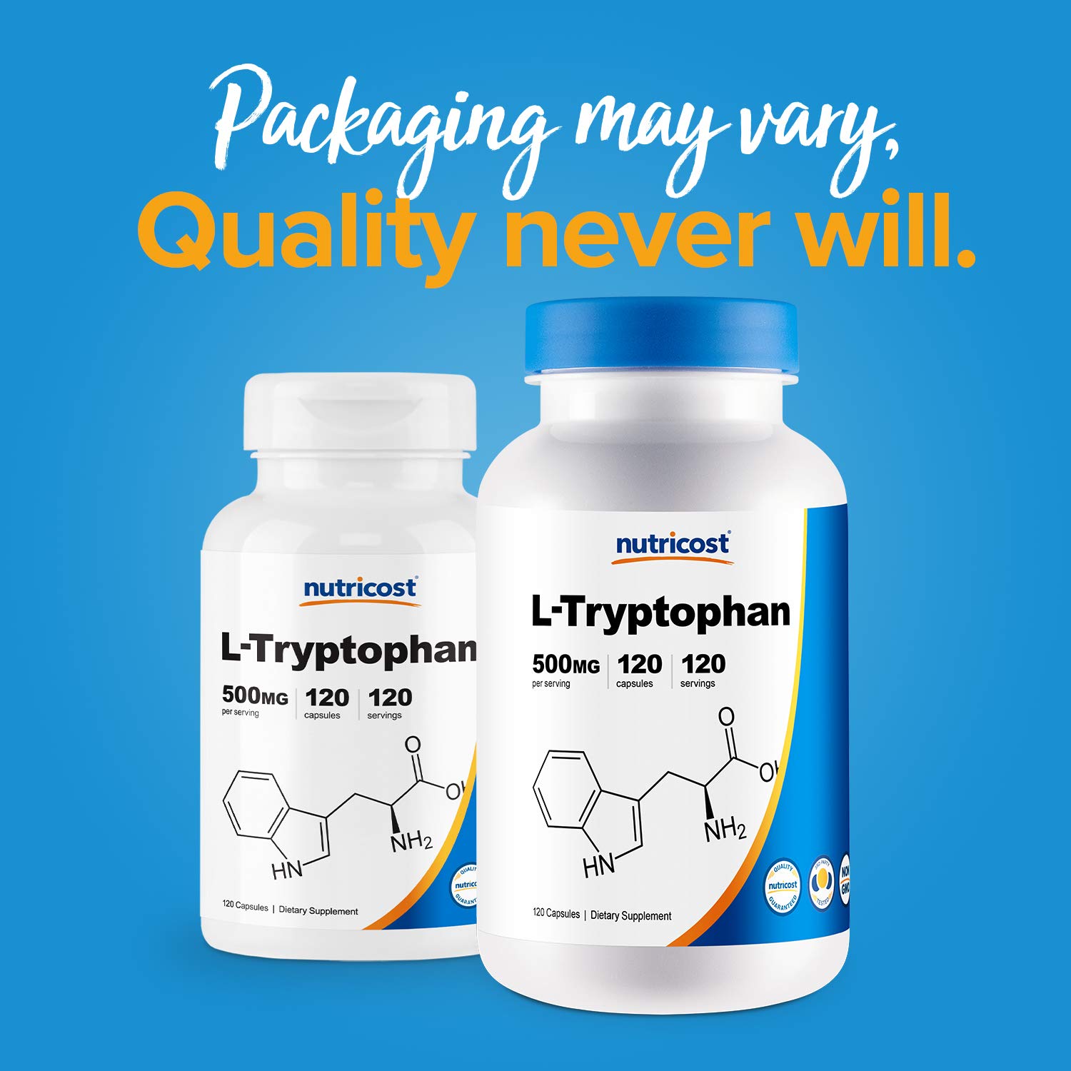 Nutricost L-Tryptophan 500mg, 120 Capsules (2 Bottles) - Premium Sleep Support Supplement for Relaxation & Mood Balance - Ideal for Stress Relief & Better Sleep