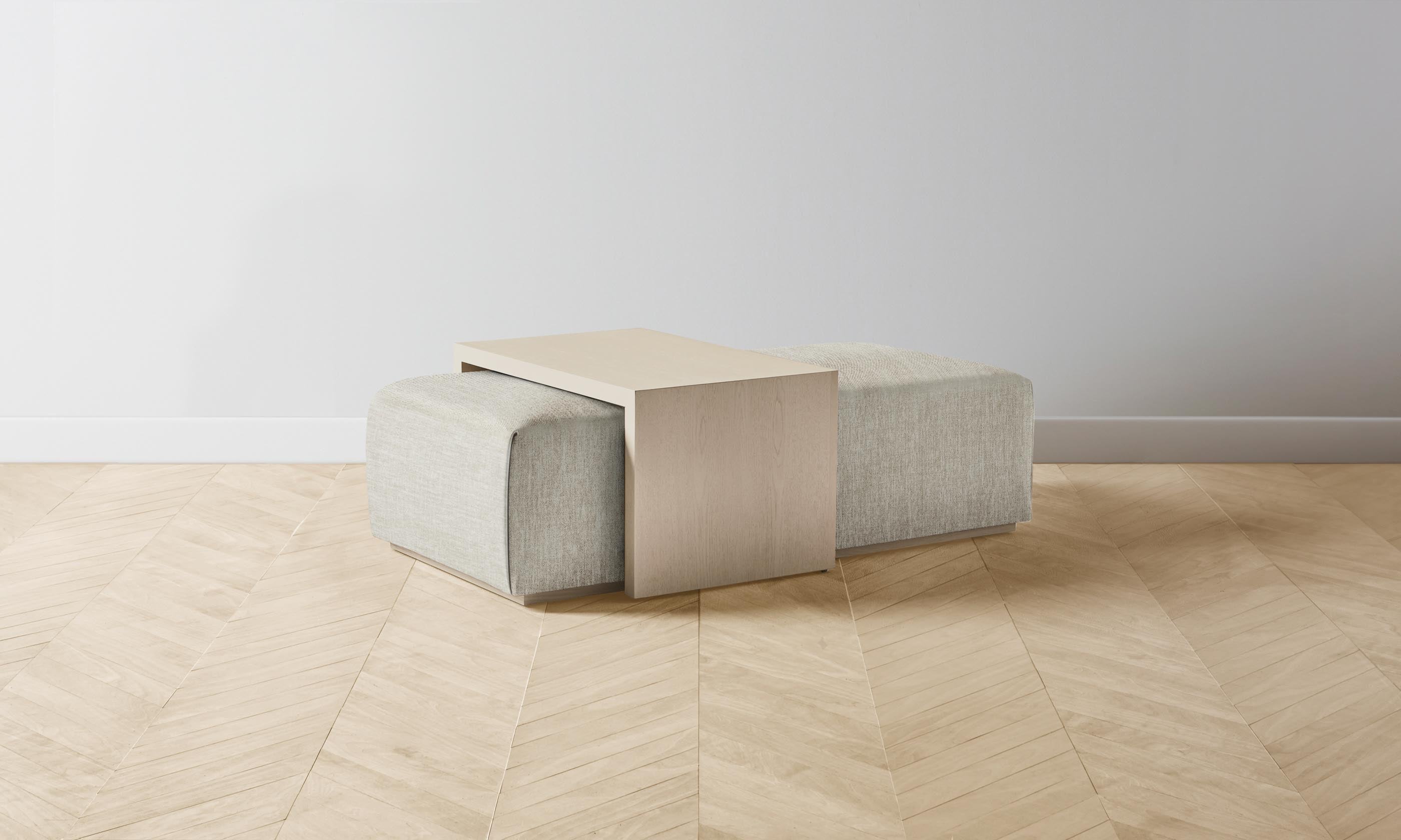 The Bowery Ottoman in Performance Tweed Oatmeal - Stylish and Durable Footrest for Living Room, Bedroom, or Office