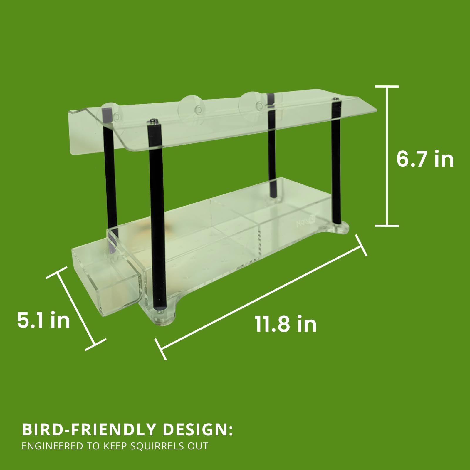 Nature Gear Clear Acrylic Window Bird Feeder with Sliding Tray - Weather Resistant, Easy to Clean, Strong Suction Cups for Secure Mounting - Perfect for Bird Watching at Home, Office or Classroom