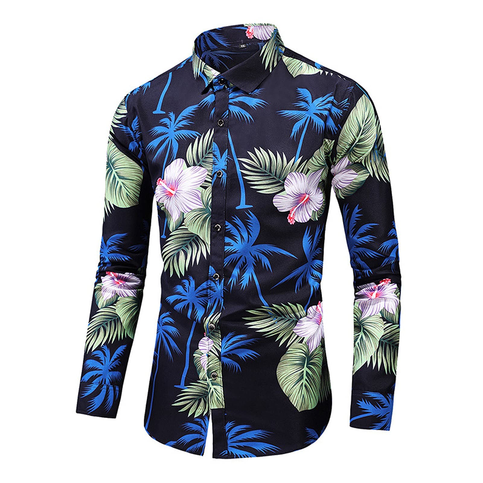 Men's Slim Fit Cardigan Shirt with Lapel & Floral Print - Long Sleeve Casual Button Down Shirt for Business Casual & Date Night Outfits