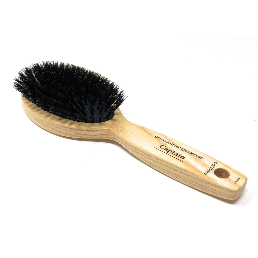 Phillips Brush 8.5 Gentlemen's Quarters Captain Boar Bristle Hair Brush with Wooden Handle - Premium Men's Grooming Tool for Healthy Hair & Scalp Massage at Home or Travel