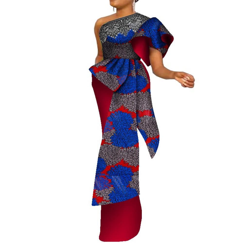 Stylish African Ankara Kente Print Single Shoulder Dress with Pencil Skirt for Women - Perfect for Evening Parties, Weddings & Special Occasions