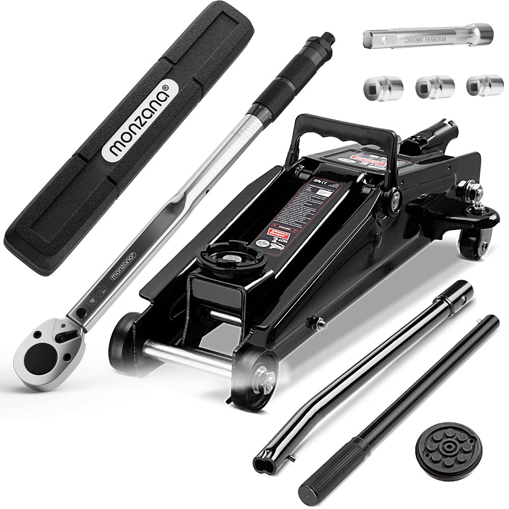 DEUBA® 3 Ton Hydraulic Trolley Jack & 6-Piece Torque Wrench Set - Heavy Duty Car Lift for SUV, Truck & Auto Repair (135-400mm Lift Range, 1/2