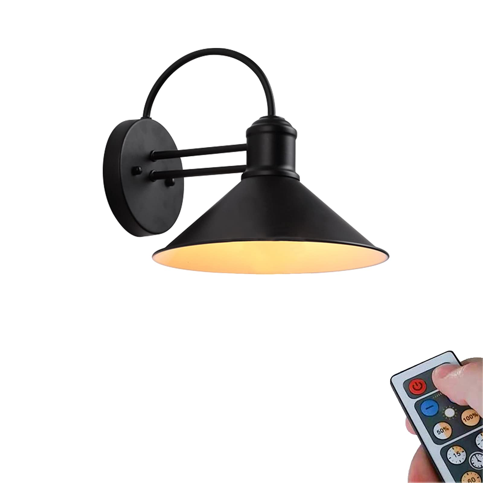 Waterproof Retro Wall Sconce - 55 Lumens LED Battery Operated Wall Light with Remote Control & Dimmable Function - Black Metal Fixture for Loft, Bedroom, or Hallway - Easy to Install (Batteries Not Included)