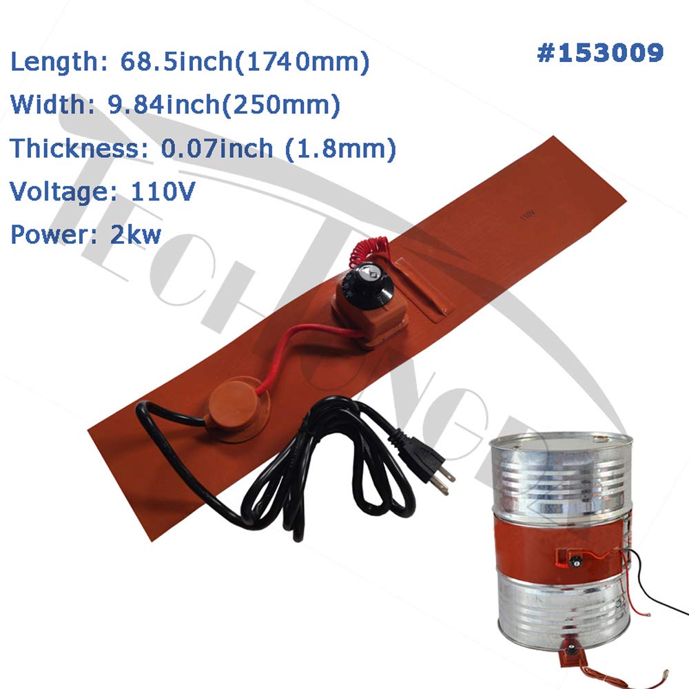 110V Oil Drum Heater with Temperature Control - 9.84x68.5 Inch Silicone Rubber Heating Blanket (2000W) - Perfect for Industrial Drum Heating, Chemical Processing & Cold Weather Storage
