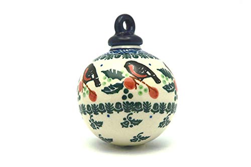 Handmade Polish Pottery Christmas Ornament - Red Robin Ball Decor - Unique Ceramic Holiday Tree Decoration for Xmas, Home, Party & Gift Giving