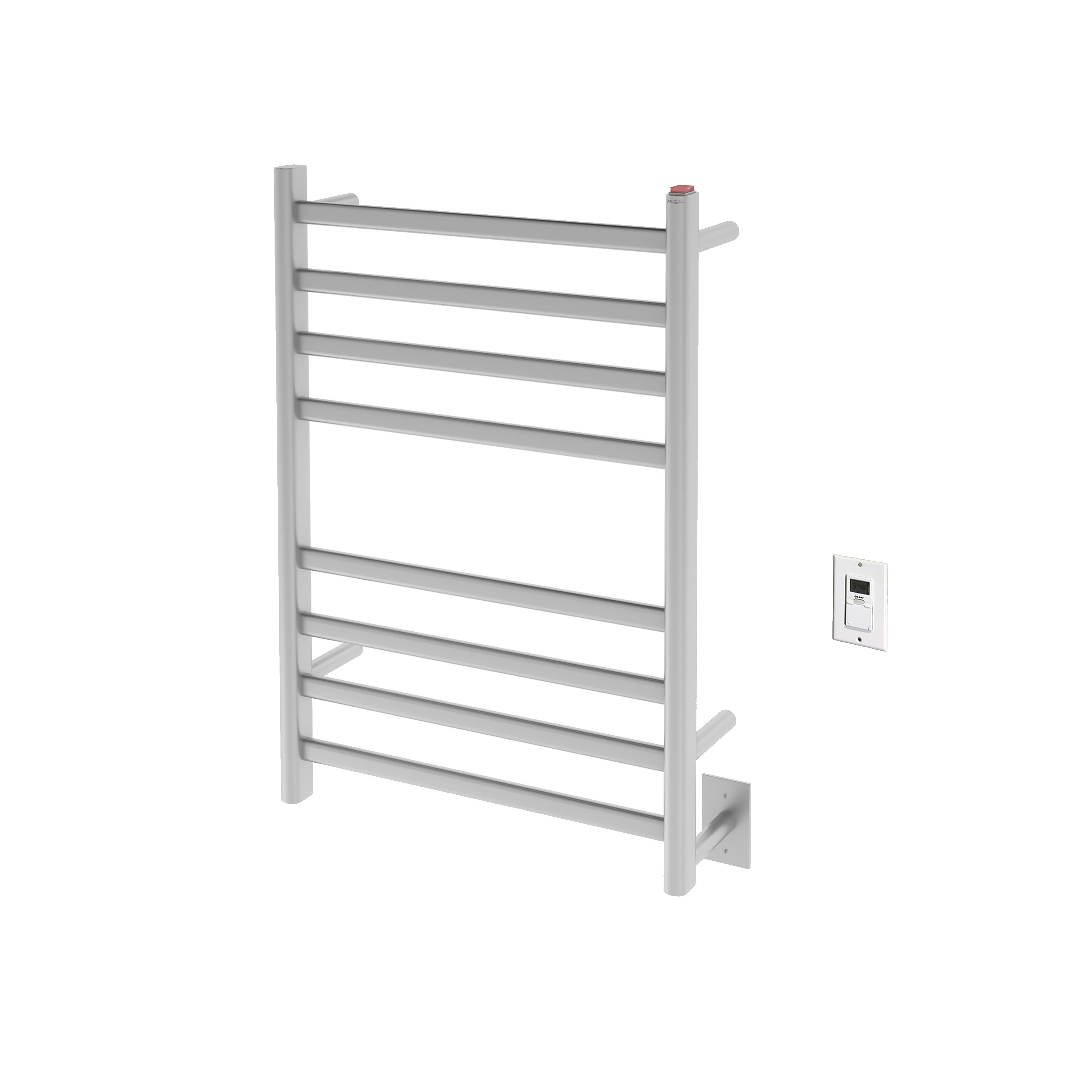 Prima Dual Extended 8 Bar Hardwired & Plug-in Electric Towel Warmer with Digital Timer - Brushed Stainless Steel - Perfect for Bathrooms, Spas & Luxury Hotels
