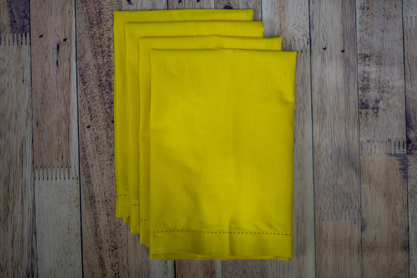 Premium Yellow Hemstitch Linen Dinner Napkins - Set of 12 (1 Dozen) - Elegant Formal Dining, Wedding Reception & Holiday Table Decor
