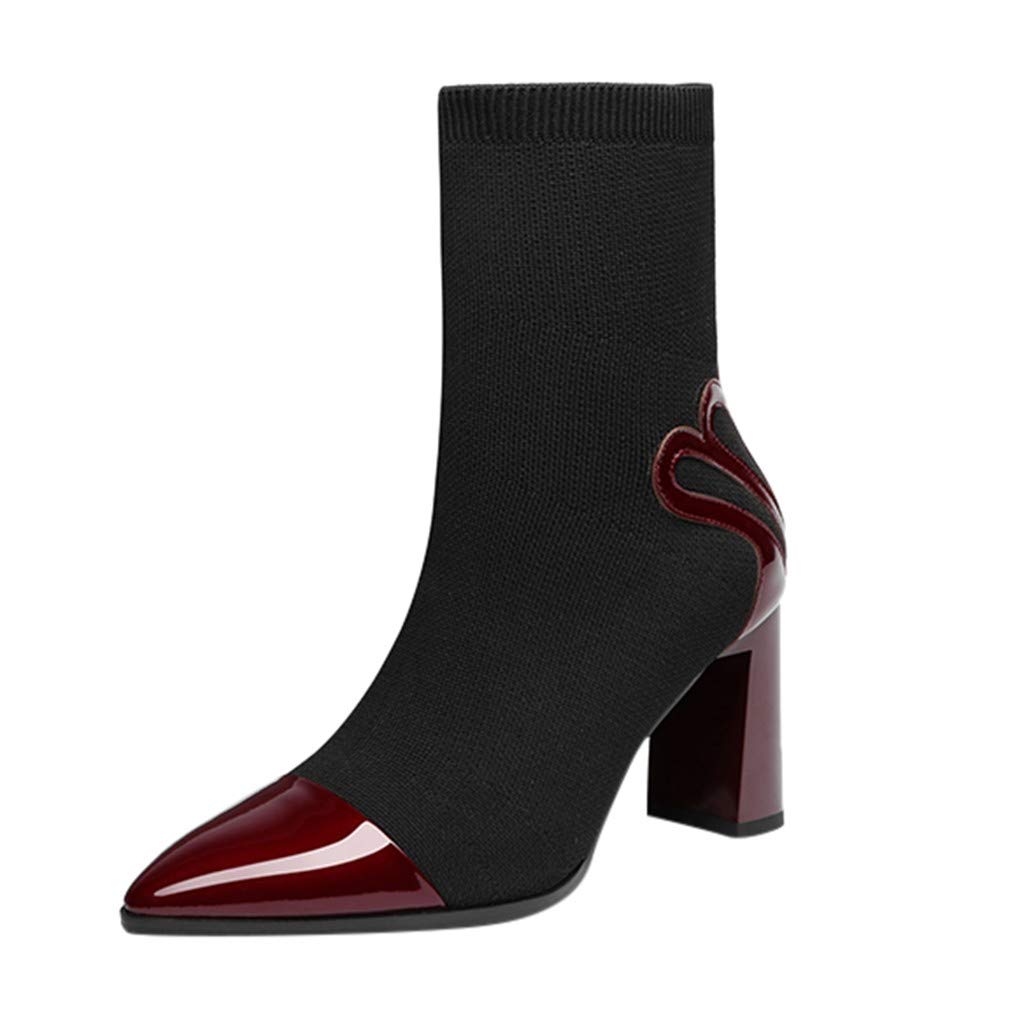 Women's Mesh Stretch Fabric Square Heel Ankle Boots - Pointed Toe Casual Booties for Everyday Wear - Comfortable Short Boots for Women Size 10 - Perfect for Office, Date Night & Fall Fashion