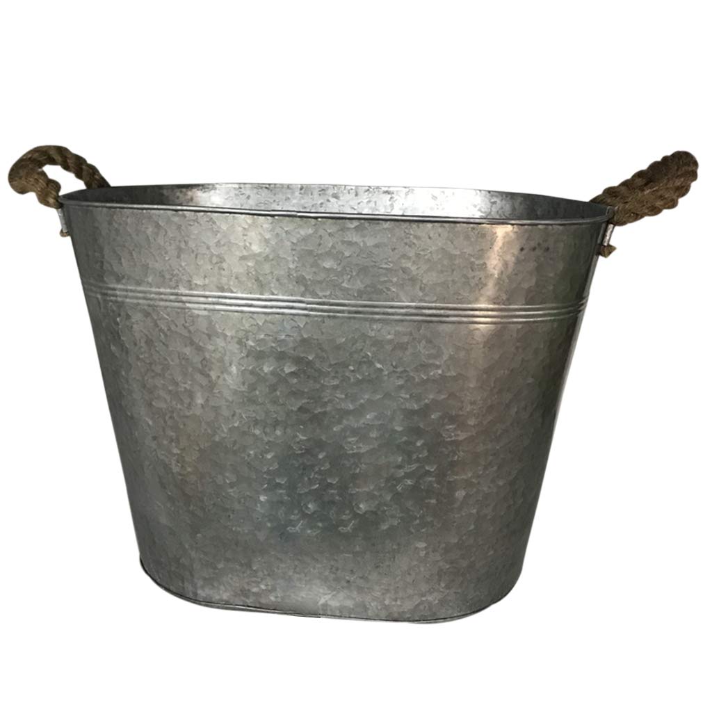 SHYW Commercial Ice Bucket - Galvanized Oval Champagne Cooler with Hand-Woven Handle for Beverages, Outdoor Parties & Home Decor (Can Also Be Used as Flower Pot Planter)