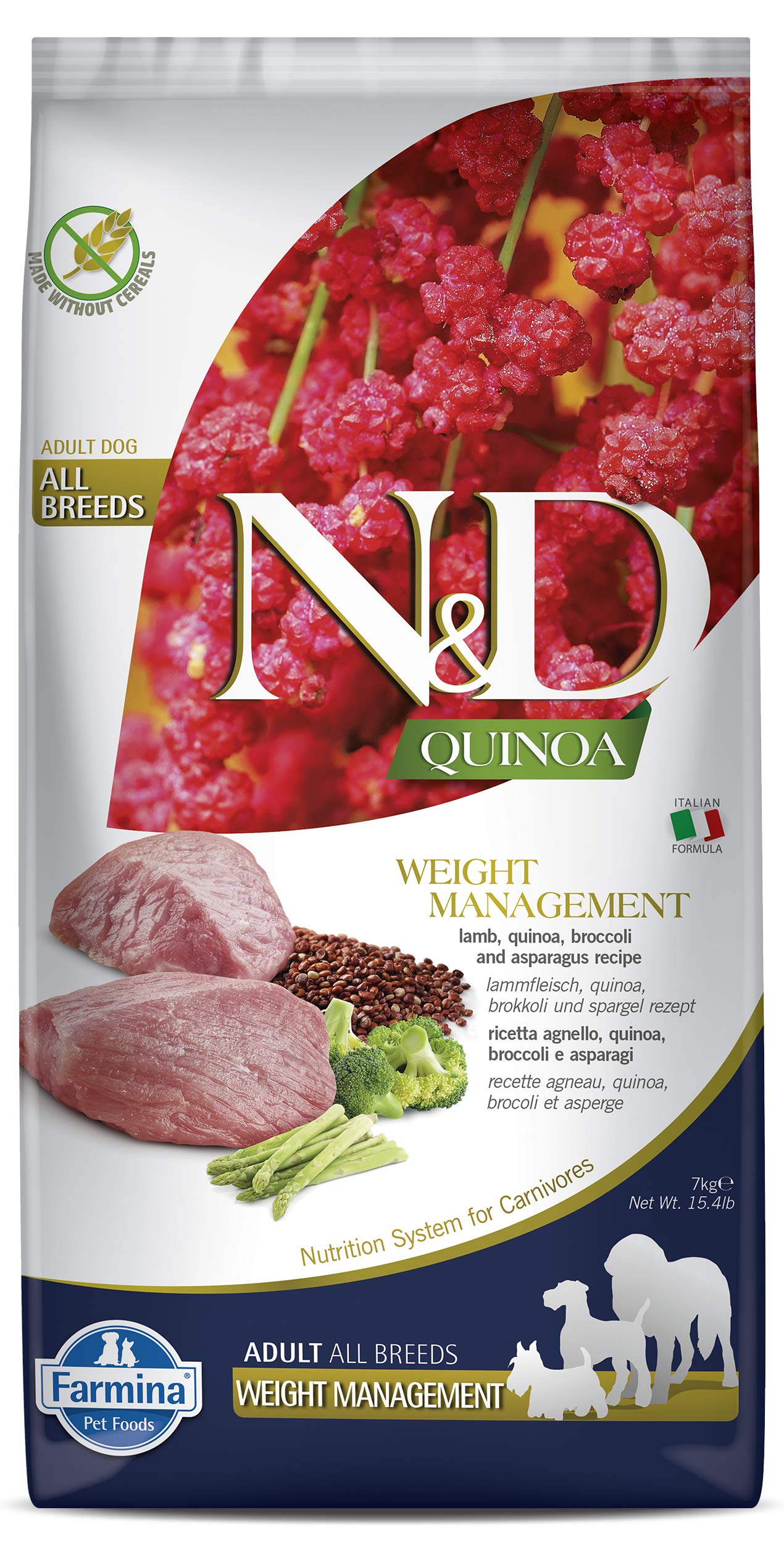 Farmina N&D Dry Dog Food with Quinoa & Lamb - Weight Management Formula, 15.4 lb Bag | Healthy Weight Control Kibble for Adult Dogs - Perfect for Indoor & Less Active Pets