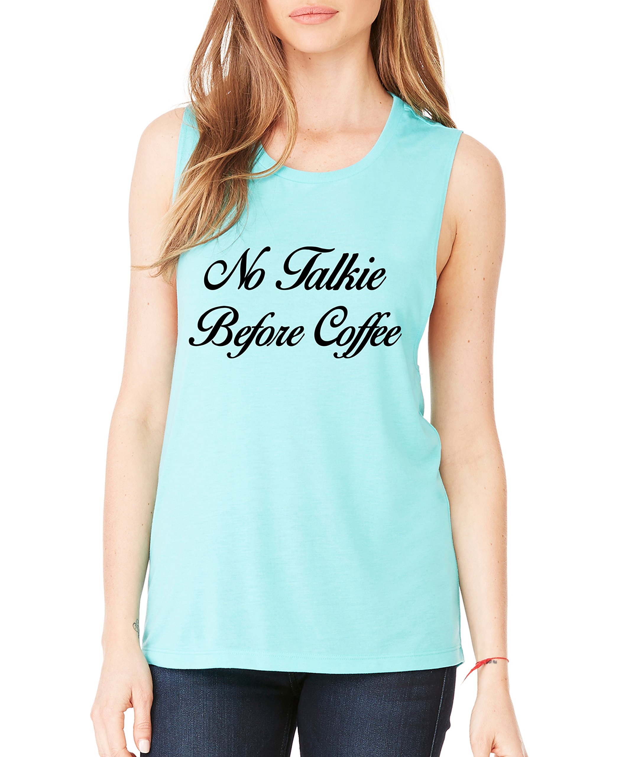 ALLNTRENDS Women's Flowy Muscle Tank Top - Soft Breathable Workout Shirt for Yoga, Running & Casual Wear | No Talkie Before Coffee Graphic Tee