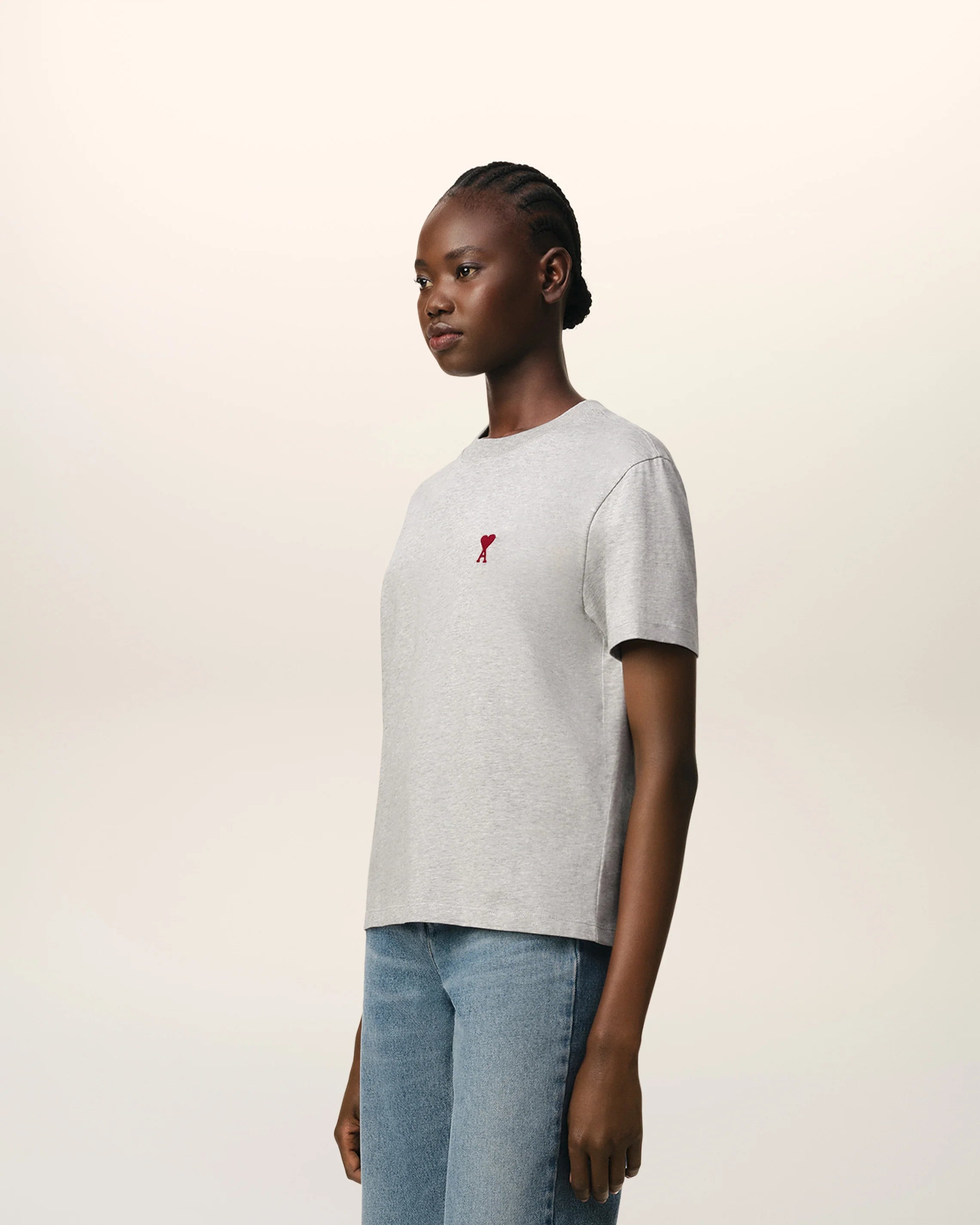 AMI PARIS Grey Cotton AMI DE COEUR T-Shirt - Casual Streetwear Essential for Everyday Wear & Urban Fashion