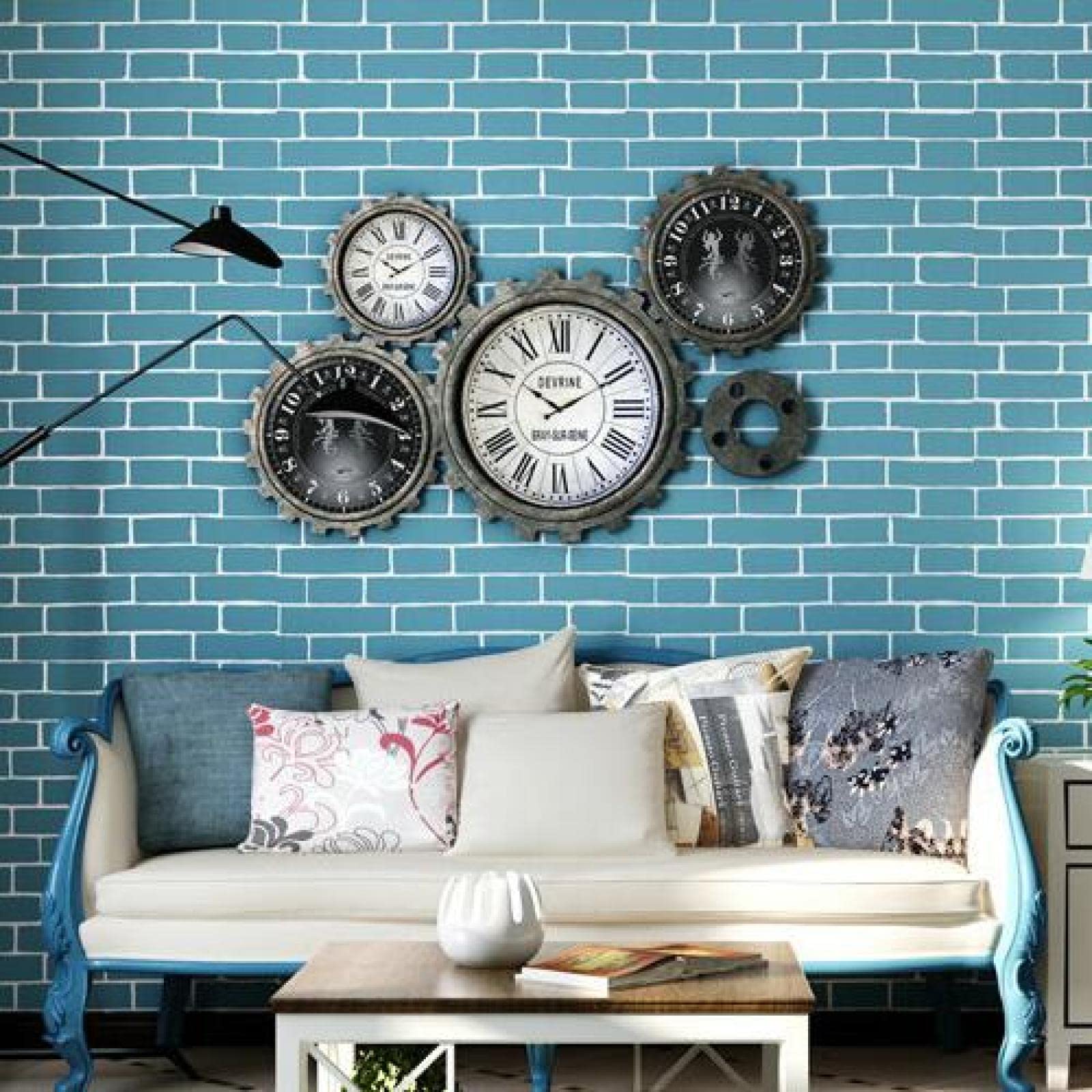 Vintage Blue and White Masonry Pattern 3D Print Removable Self-Adhesive Wallpaper - 106