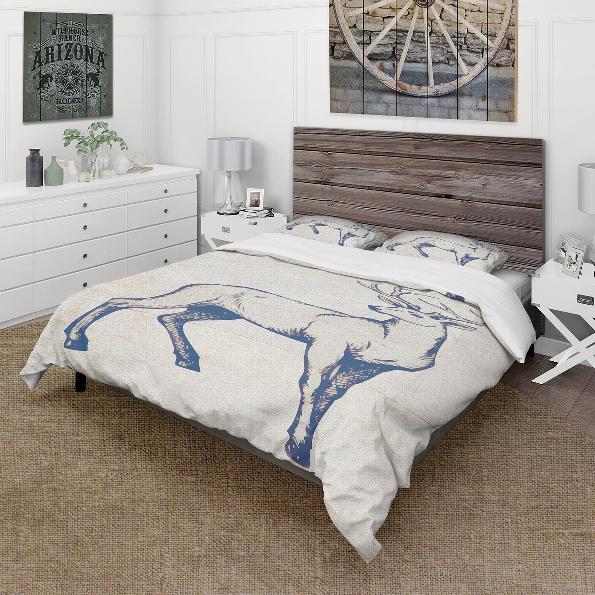 DesignQ Deer Wild & Beautiful Farmhouse Duvet Cover Set - King Size Blue 3-Piece All Season Bedding | Cozy Farmhouse Style for Master Bedroom, Guest Room & Vacation Homes