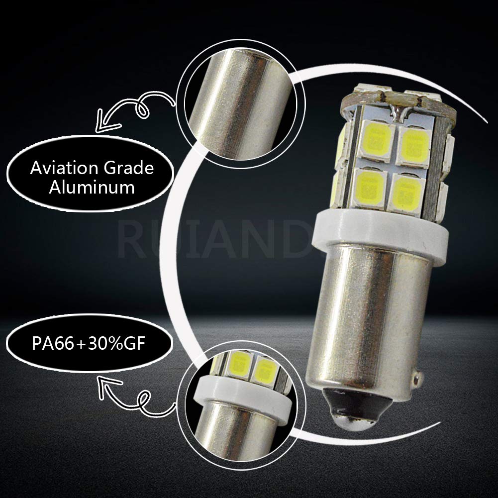 Ruiandsion 4-Pack BA9S LED Bulb 12V Super Bright 2835 20SMD Chipset - BA9 BA9S 53 57 1895 64111 Replacement Bulbs for Interior Lights, Side Door Courtesy Lights (White) - Perfect for Cars, Trucks, Boats, RVs & Home Lighting