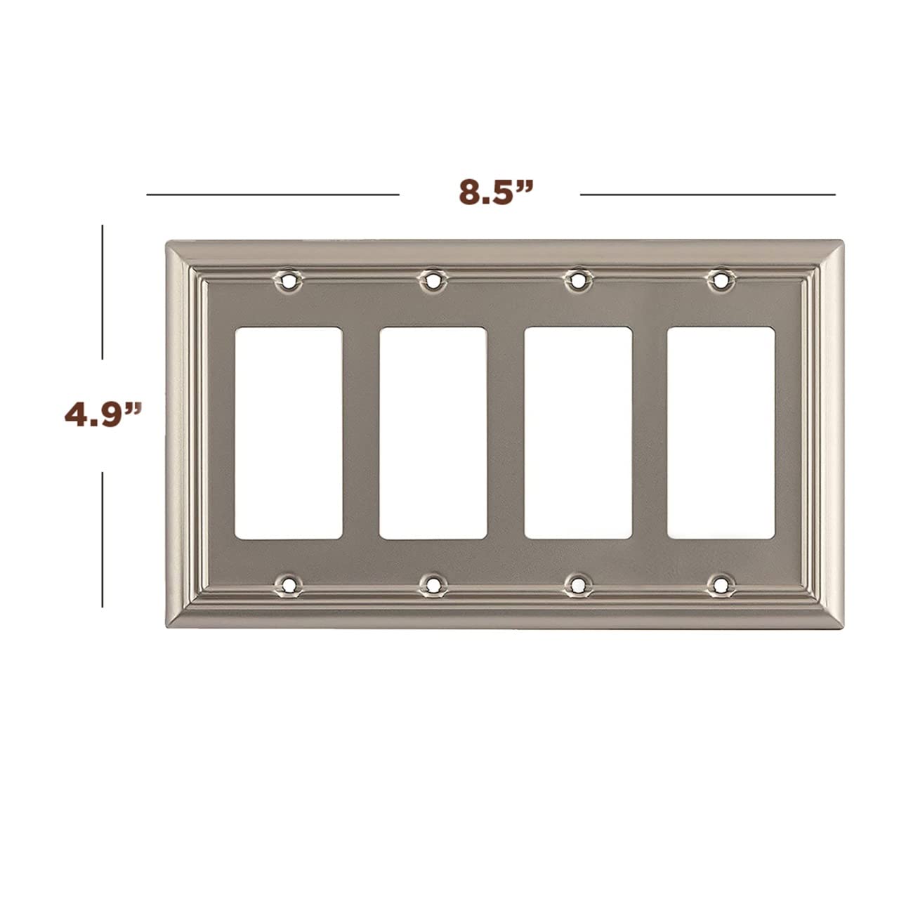 SLEEKLIGHTING Brushed Nickel Outlet Covers & Switch Plates - Decorative Wall Plate Light Switch Cover Beveled Edge - 4 Gang Decorator Size (2 Pack) - Perfect for Home, Office & Hotel Renovation