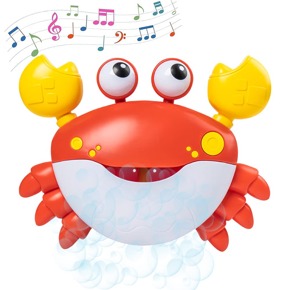 Electric Crab Bubble Maker for Bath Time - Kids Bathtub Bubble Machine with Music & Suction Cups, Fun Cartoon Bubble Blower Toy for Toddlers (Red) - Perfect for Sensory Play, Baby Bath Time & Pool Parties