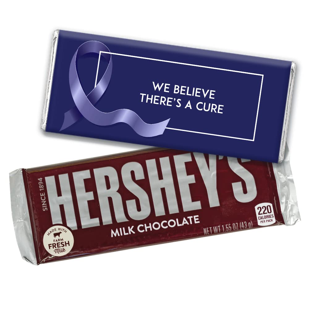 72 Count Dark Blue Ribbon Colon Cancer Awareness Personalized Chocolate Bars with Candy - Bulk Promotional Items for Fundraisers, Health Events & Corporate Gifts (72Pcs)