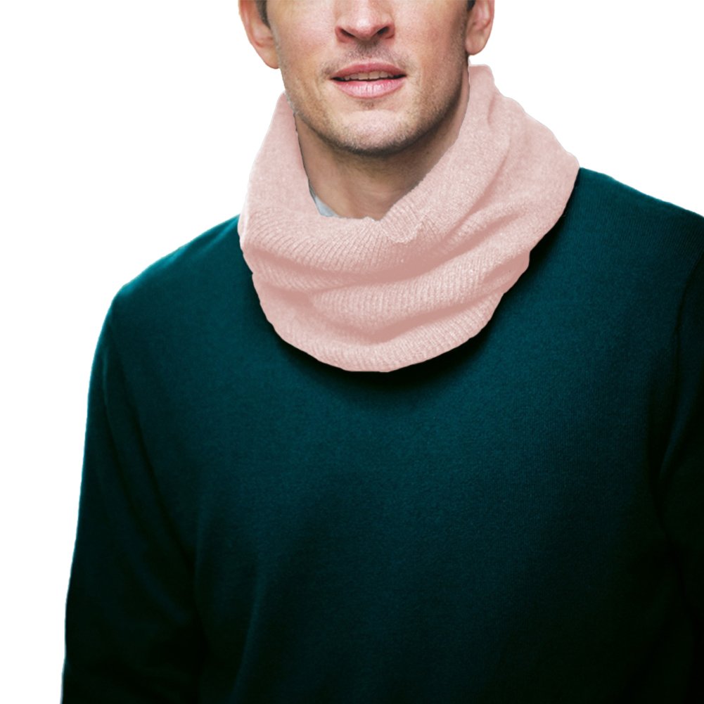 Parisbonbon Men's 100% Cashmere Ribbed Neck Warmer - Soft Winter Scarf for Cold Weather - Doll Pink One Size - Perfect for Skiing, Snowboarding & Outdoor Activities