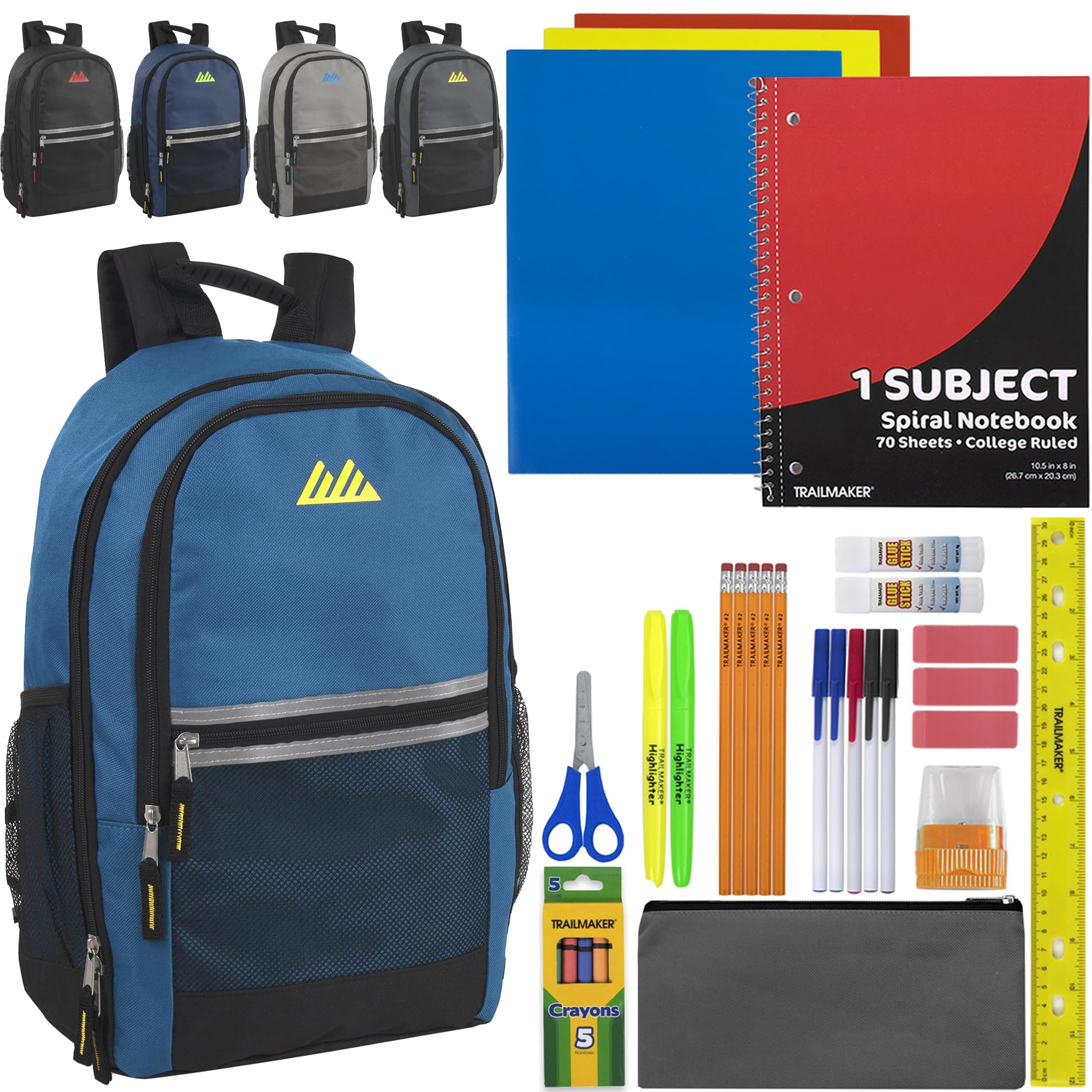 12 Pack 18 Inch Bulk Backpacks with School Supplies - Preassembled Backpack Kits with Essential Office Accessories (Men's Assortment) - Perfect for Students, Office Workers & Business Travelers