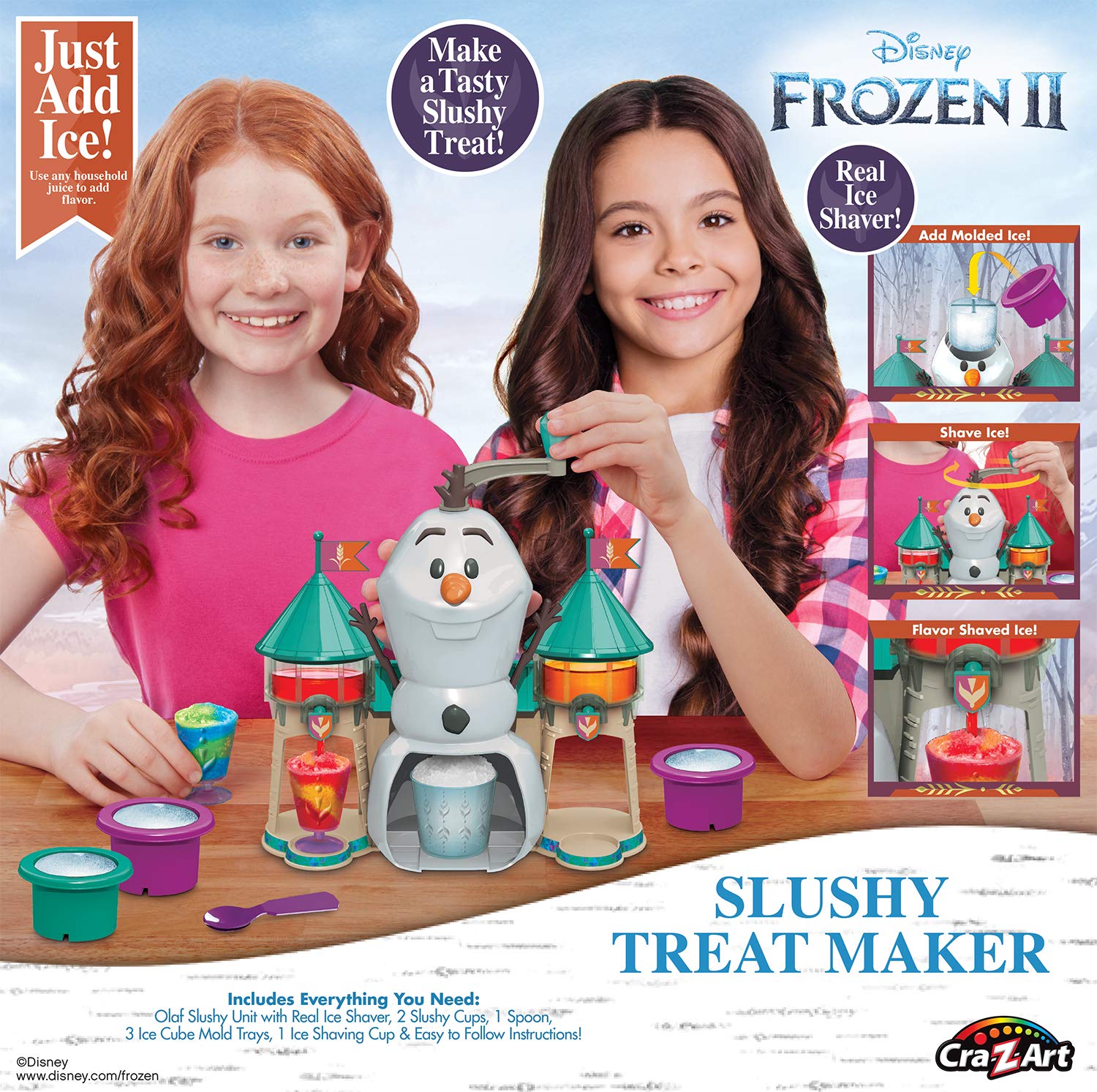 Disney Frozen II Slushy Treat Maker Kit - Ice Shaver, Ice Cube Molds, Ice Bucket, Cup & Spoon Included - Perfect for Kids Birthday Parties, Summer Treats & Frozen-Themed Events