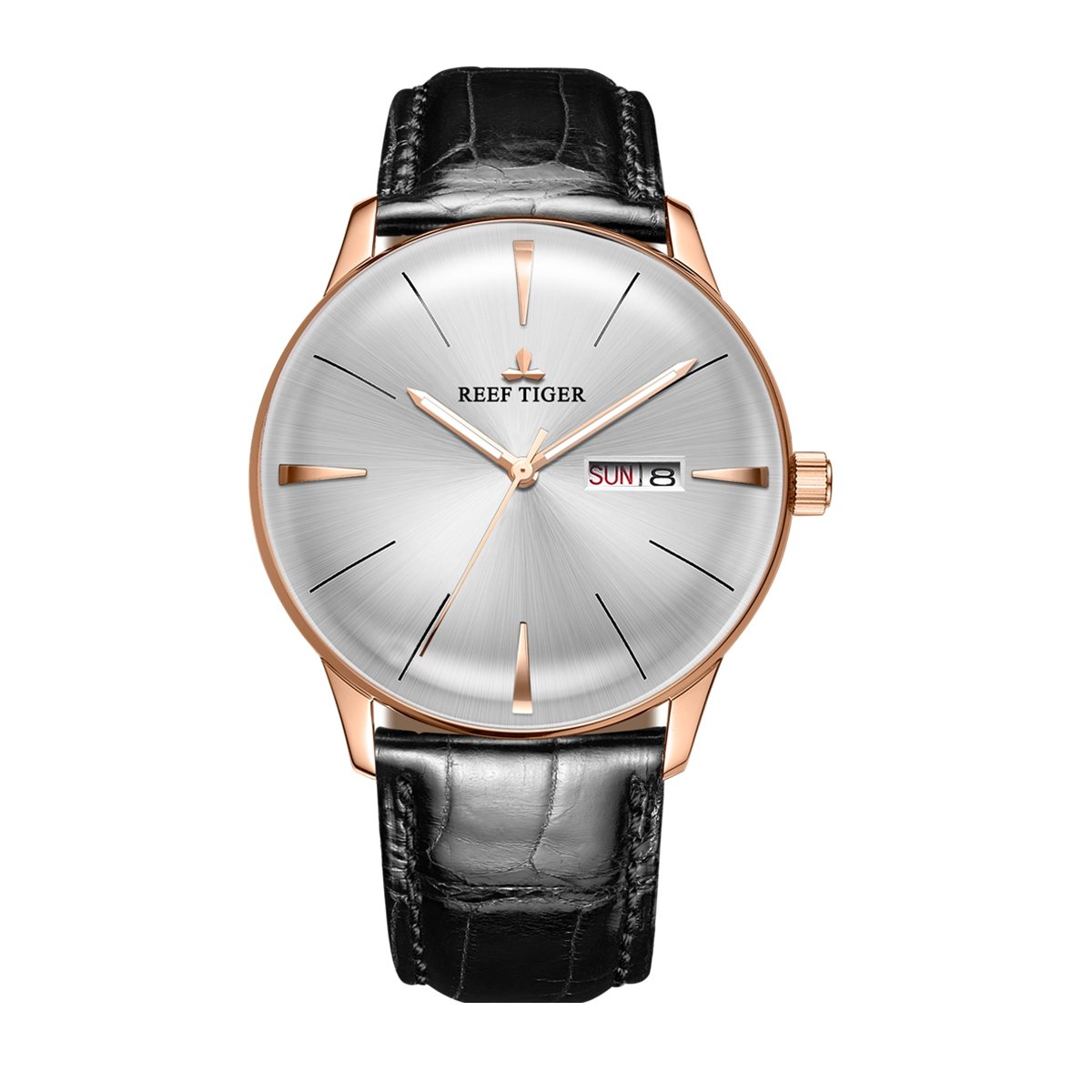 Reef Tiger Luxury Men's Automatic Watch - Rose Gold Day Date Dress Watch with Convex Lens (Model RGA8238) | Perfect for Business, Formal Events & Special Occasions