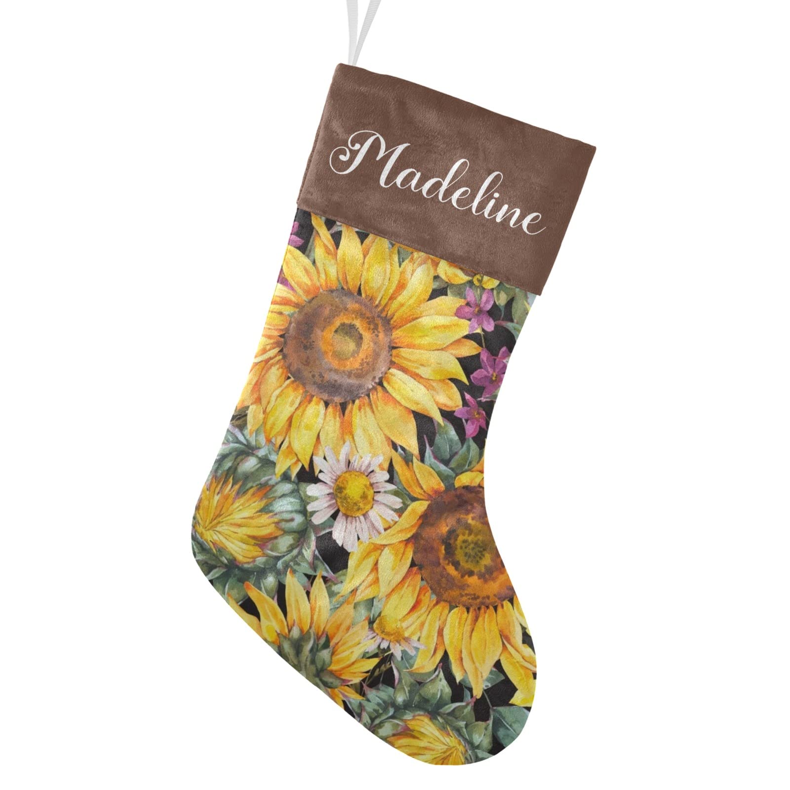 NZOOHY Custom Personalized Watercolor Sunflowers Vintage Christmas Stockings - Summer & Holiday Fireplace Hanging Socks with Name for Family Party Decor | Perfect for Christmas Gift Exchange, Fireplace Mantel Decorations, and Holiday Home Decoration
