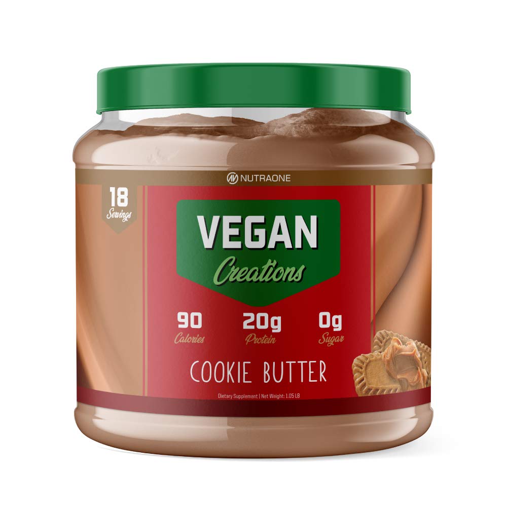 NutraOne Vegan Creations Plant Based Protein Powder - Dairy Free Vegan Protein with Pea & Brown Rice Isolate (Cookie Butter Flavor) for Smoothies, Baking & Post-Workout Recovery
