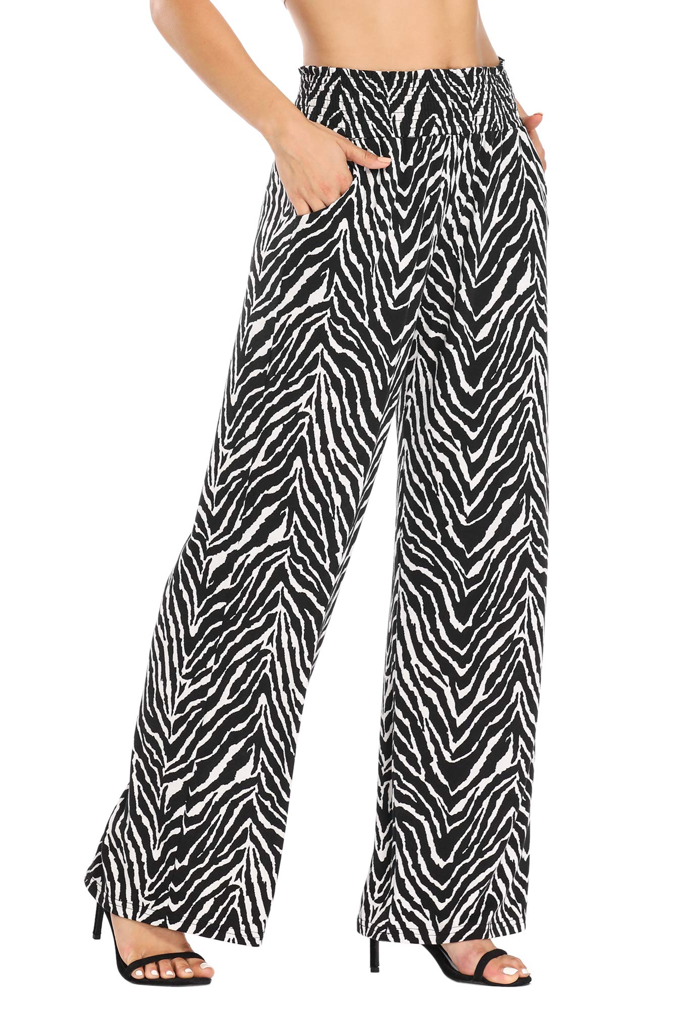 Urban CoCo Women's Boho Palazzo Pants - Wide Leg Beach Lounge Pants with Pockets - High Waisted Comfortable Casual Pants for Summer, Vacation & Yoga