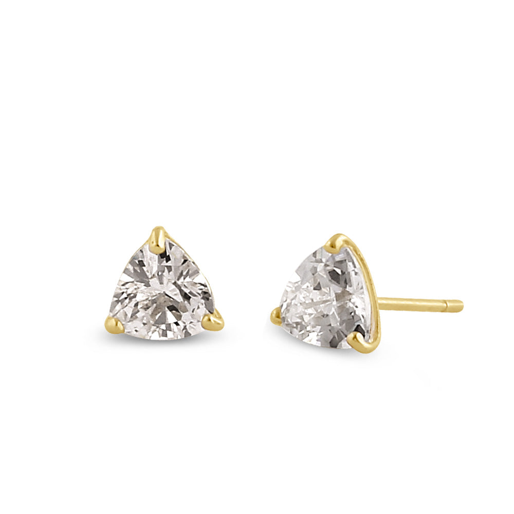 14K Solid Gold Trillion Cut Cubic Zirconia Stud Earrings for Women - Perfect for Weddings, Parties & Everyday Elegance