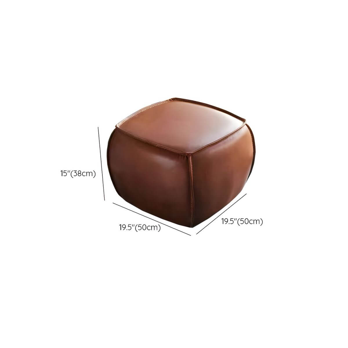 Mid Century Modern Brown Leather Upholstered Utility Stool - Water Resistant Finish for Living Room, Office & Entryway Decor