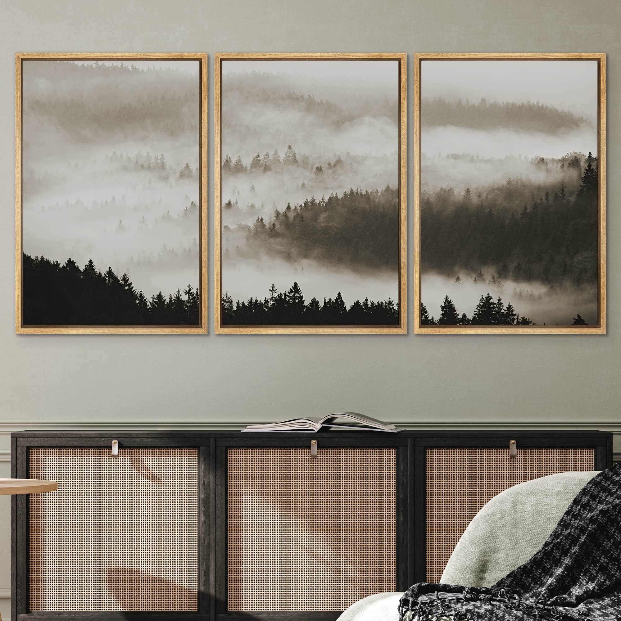 Framed Canvas Wall Art - Woodland Nursery Decor Set with Aerial Forest Landscape, Rustic Mountain Nature Print for Living Room, Bedroom, Office - 16x24 Inch Modern Home Decor | Perfect for Nursery, Farmhouse & Boho Interior Design