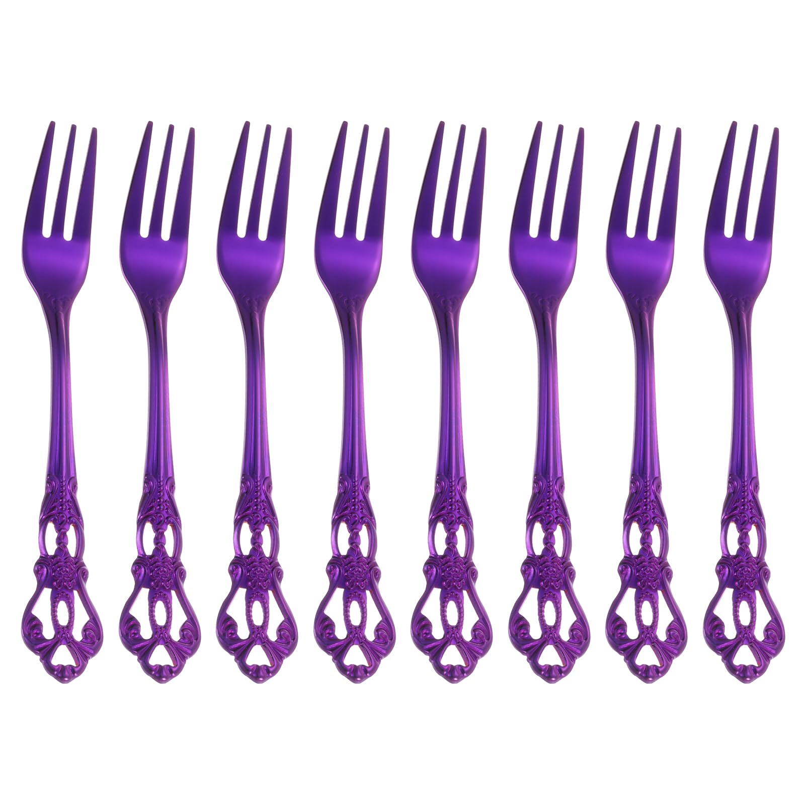 8 Pack Stainless Steel Salad Forks - 5.1 Inch Mirror Polished Dessert Forks, Dishwasher Safe Small Forks for Cakes, Fruits, Cocktails - Perfect for Parties, Weddings & Fine Dining (Purple)