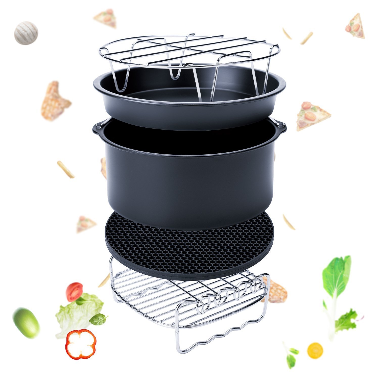 TamBee 2-Piece Stainless Steel Air Fryer Rack Set - 7 & 8 Inch Multi-Purpose Cooking Racks for Air Fryers, Pressure Cookers & Canning - 304 Stainless Steel Round Wire Rack with Stand for Baking, Steaming & Cooling - Perfect for Meal Prep, Healthy Cooking & Kitchen Organization